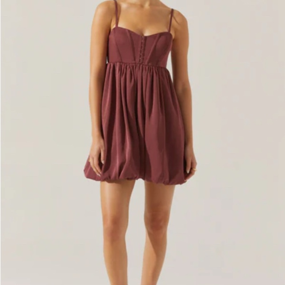 ASTR The Label Bustier Bubble Hem Mini Dress in Merlot